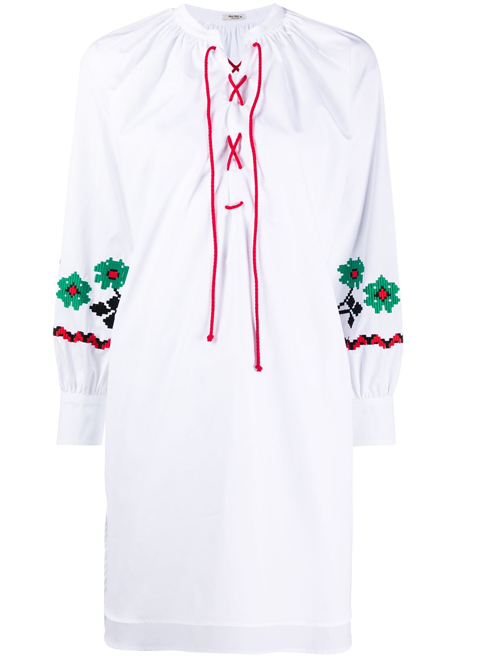 Miu Miu drawstring floral embroidered tunic - White von Miu Miu