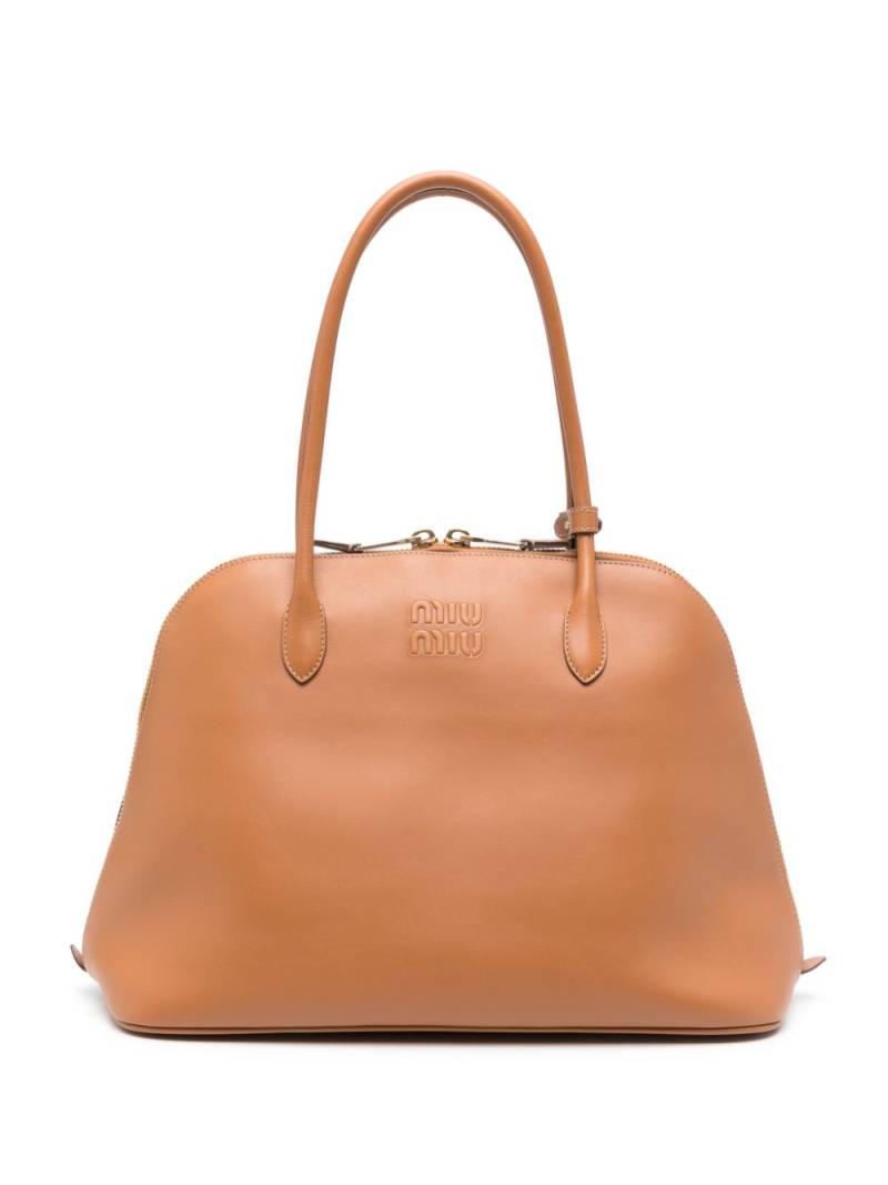 Miu Miu embossed-logo tote bag - Brown von Miu Miu