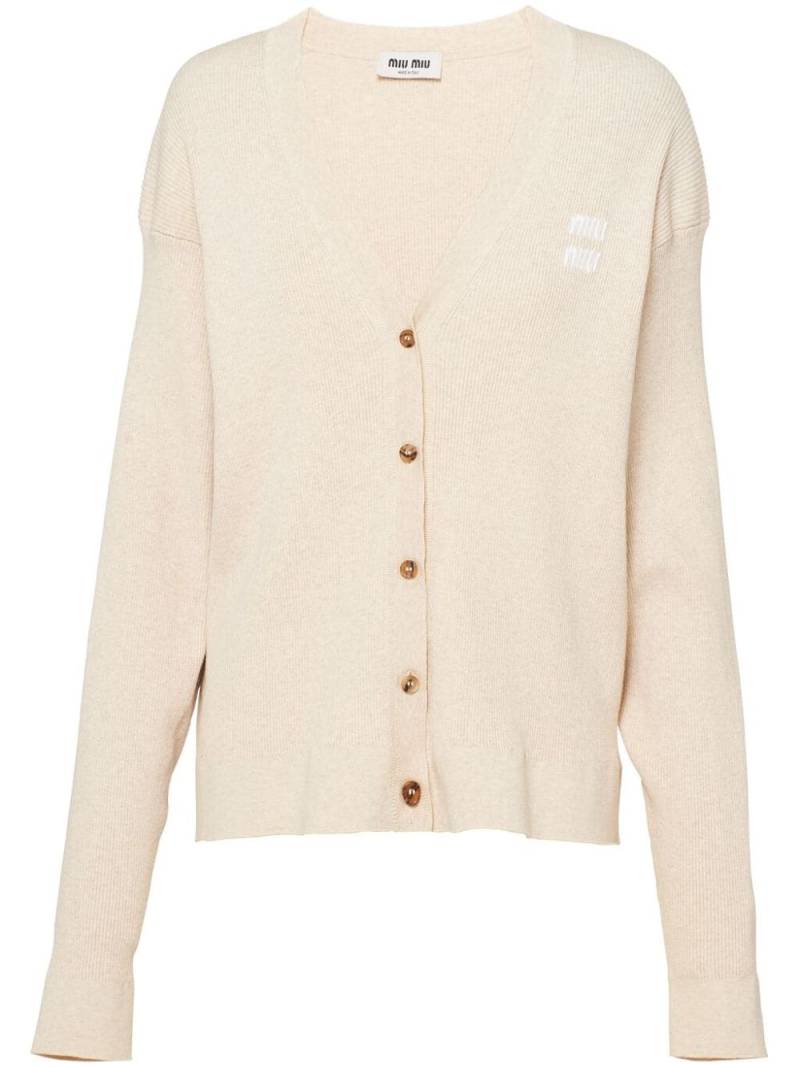 Miu Miu embroidered-logo V-neck cardigan - Neutrals von Miu Miu