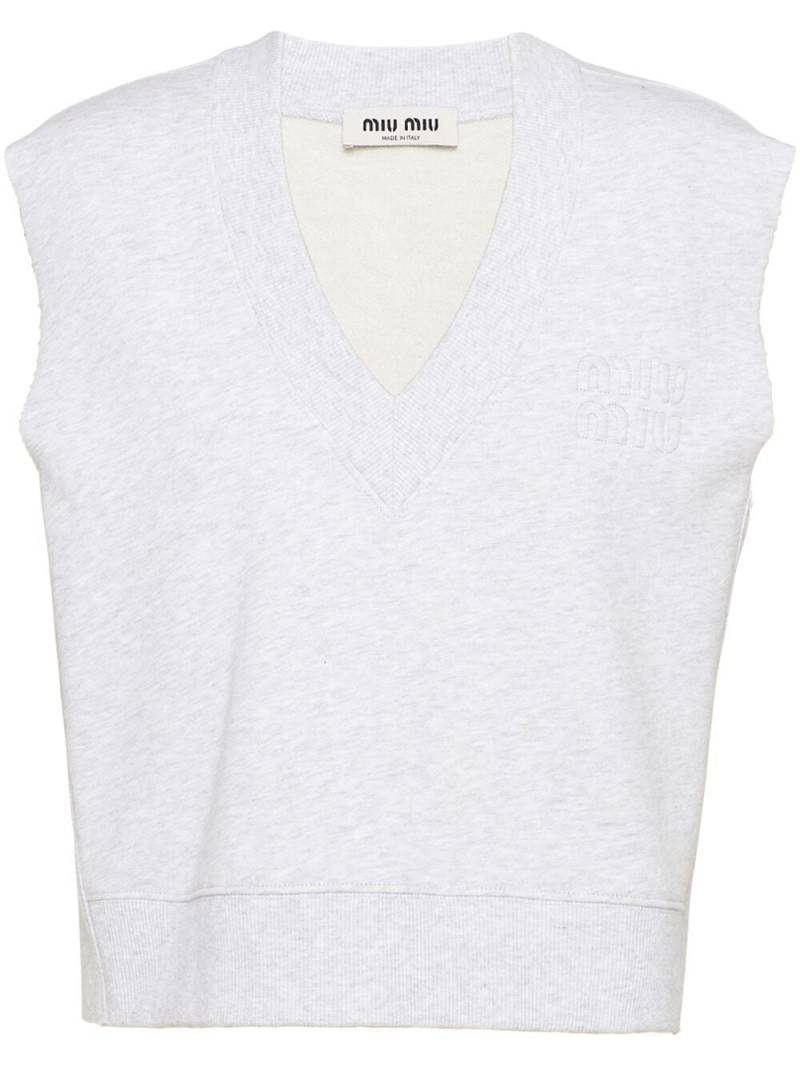 Miu Miu embroidered-logo V-neck sleeveless sweatshirt - White von Miu Miu