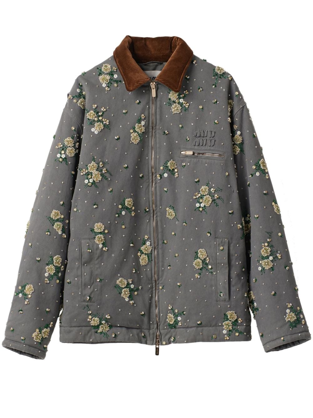 Miu Miu floral-appliqué cotton shirt jacket - Grey von Miu Miu