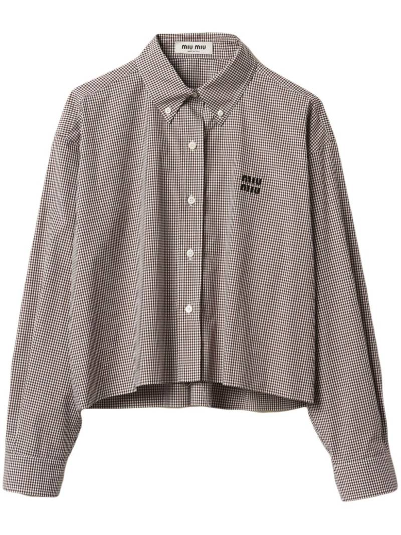 Miu Miu gingham cropped cotton shirt - White von Miu Miu