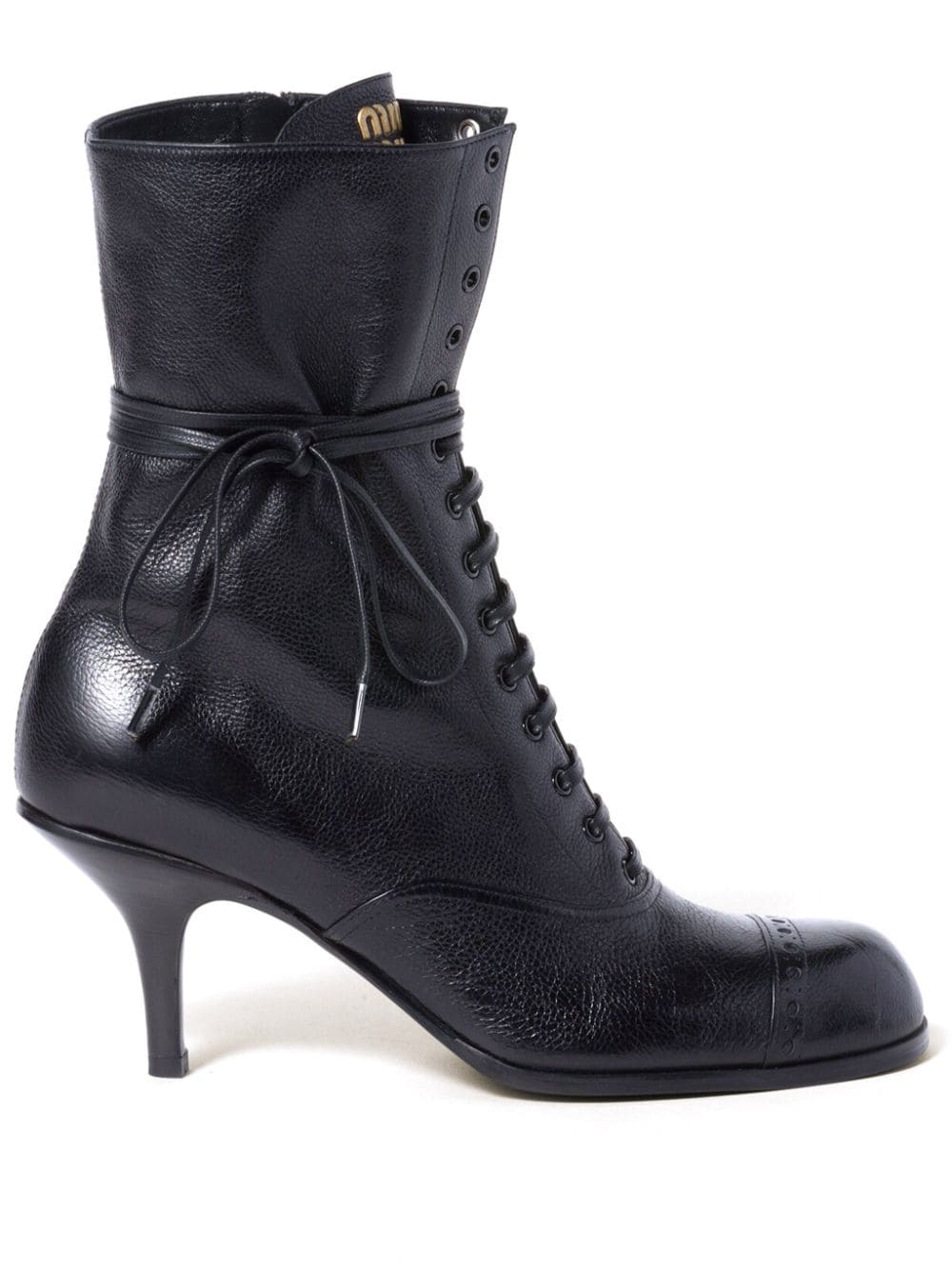 Miu Miu 75mm laced-up leather stiletto boots - Black von Miu Miu