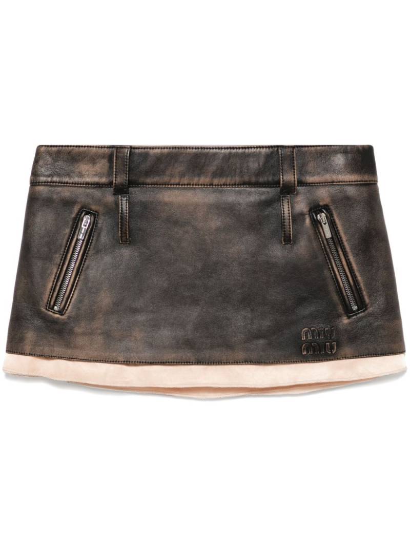 Miu Miu leather mini skirt - Brown von Miu Miu