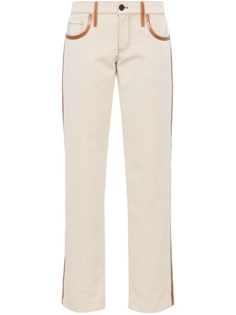 Miu Miu leather-trim canvas trousers - Neutrals von Miu Miu