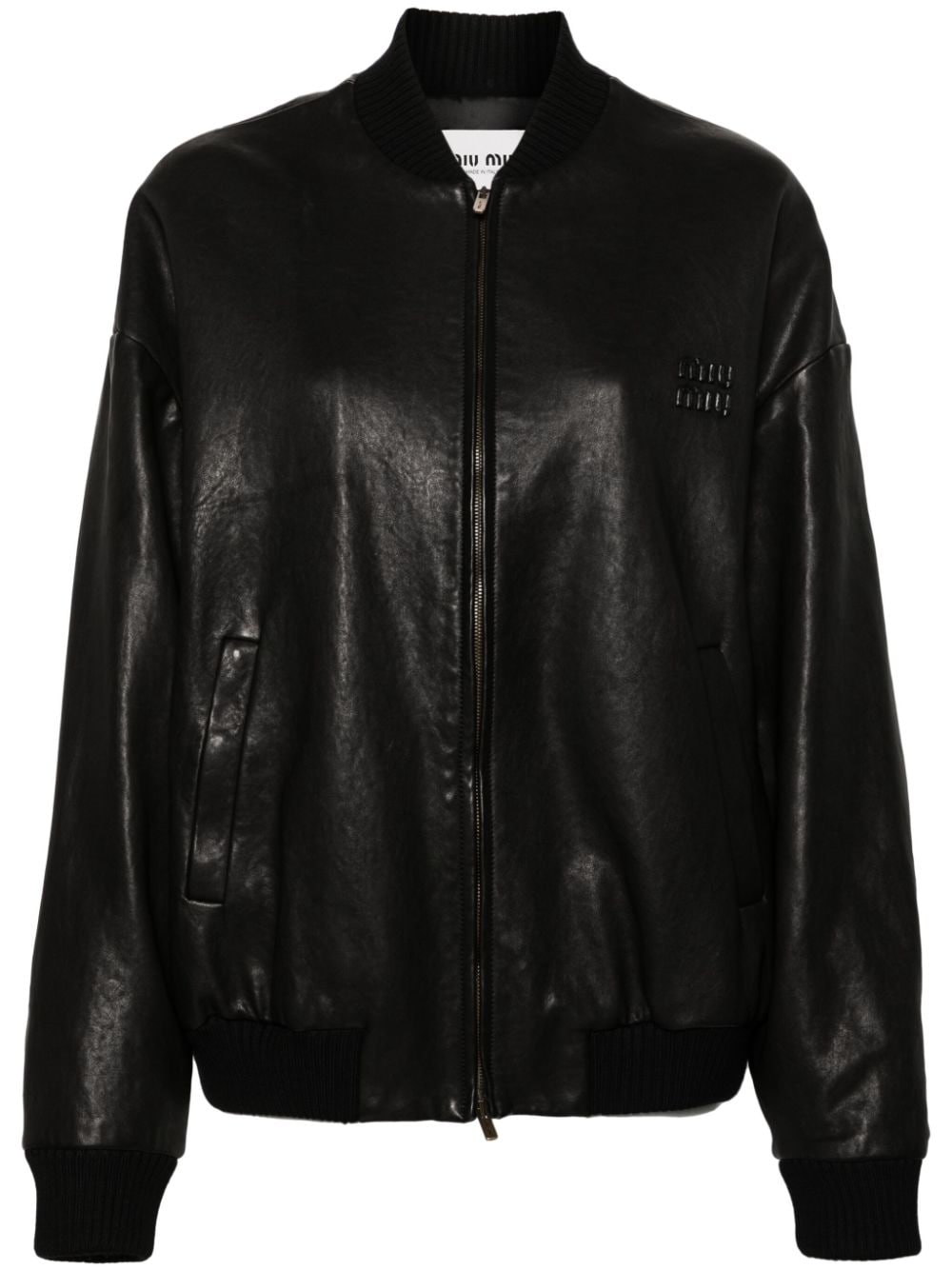 Miu Miu logo-appliqué bomber jacket - Black von Miu Miu