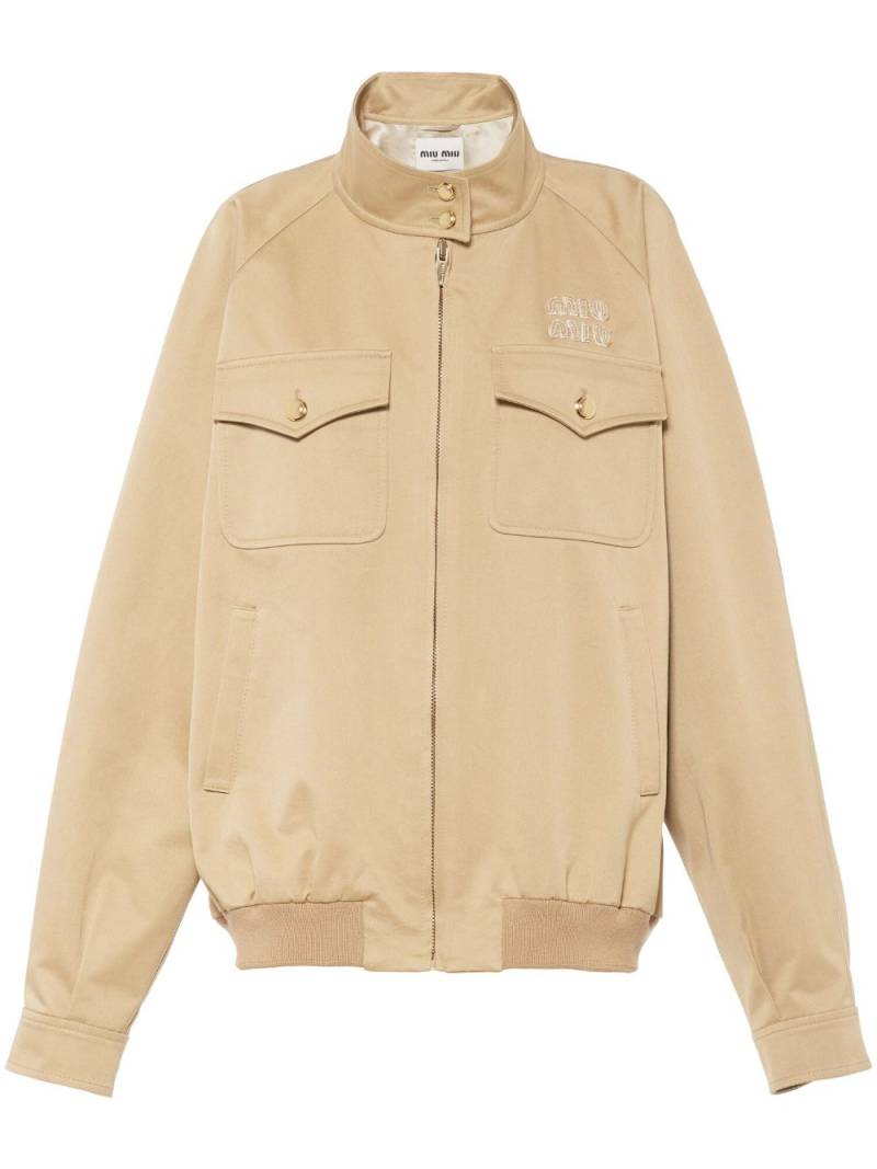 Miu Miu logo-appliqué cotton jacket - Neutrals von Miu Miu