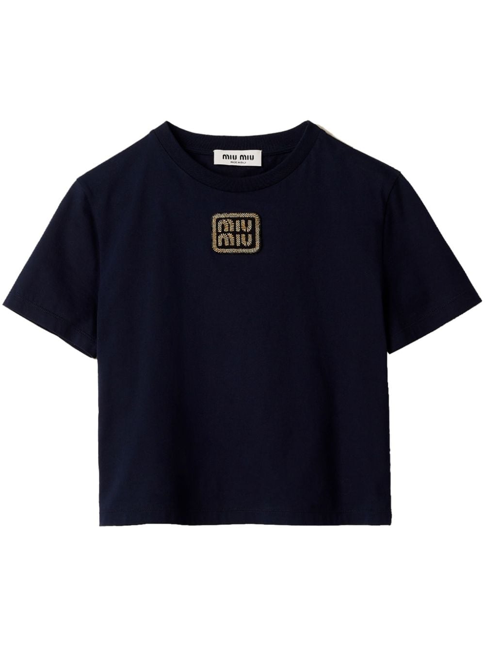 Miu Miu logo-appliqué cropped T-shirt - Blue von Miu Miu