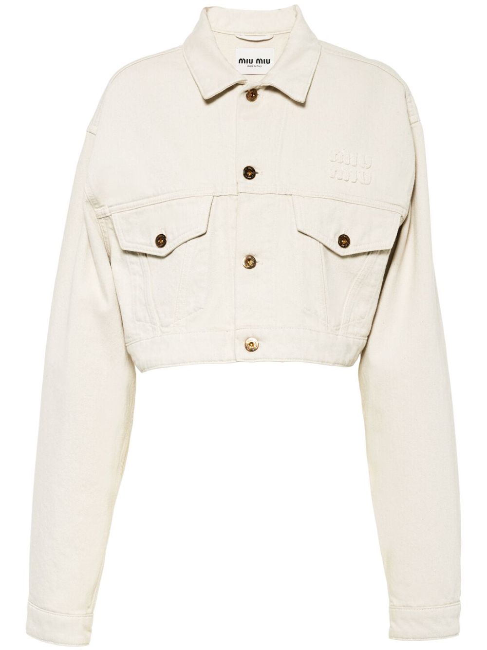 Miu Miu logo-appliqué denim jacket - Neutrals von Miu Miu