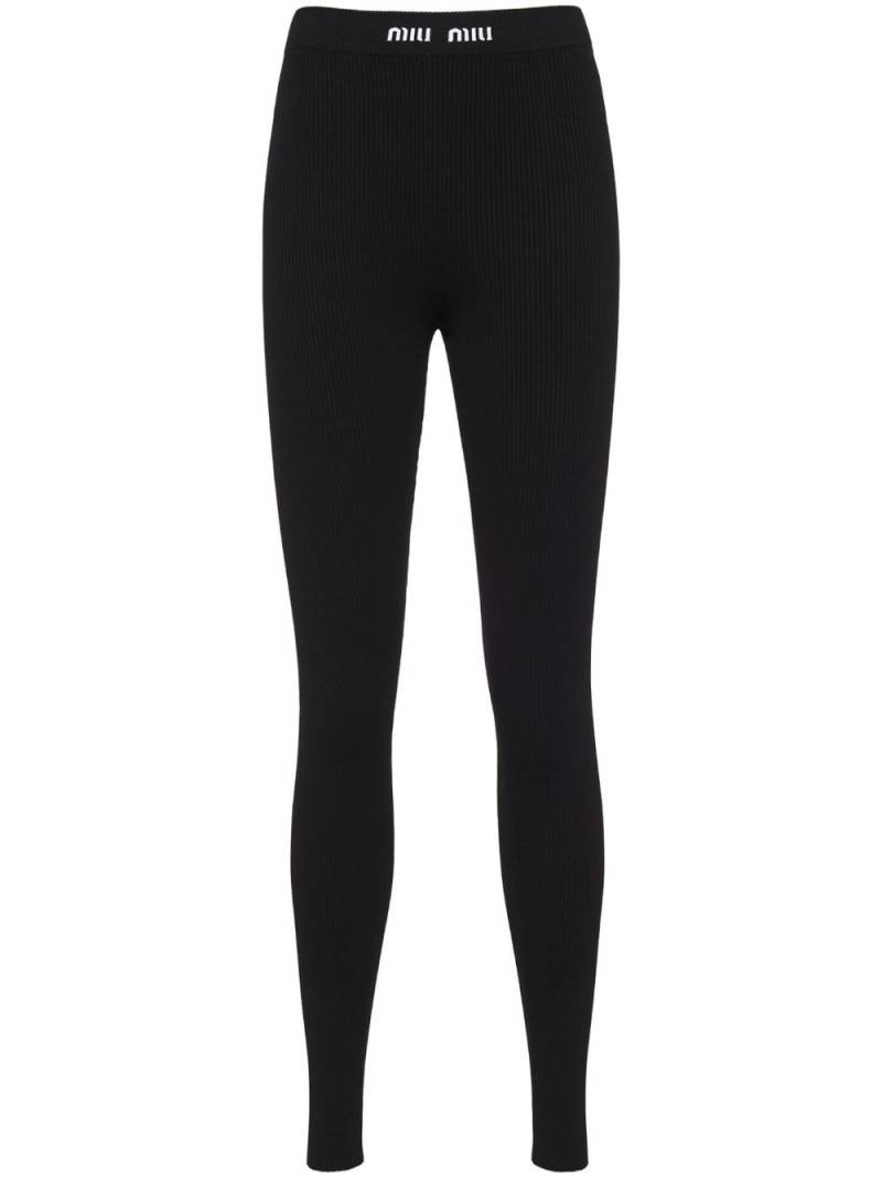 Miu Miu logo-band ribbed leggings - Black von Miu Miu