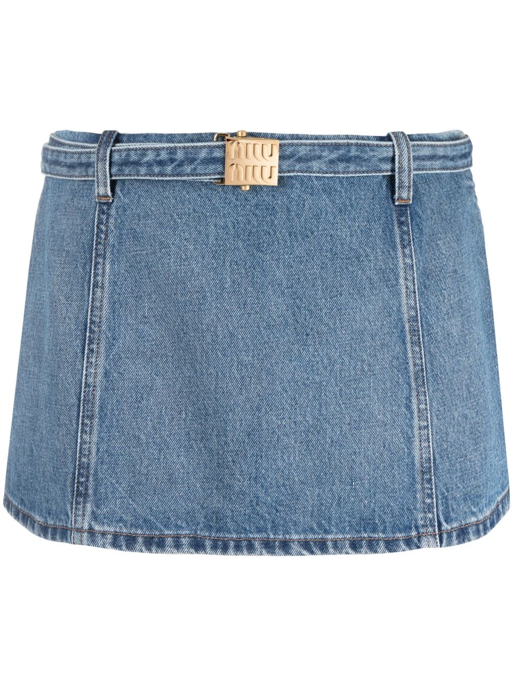 Miu Miu logo-buckle denim miniskirt - Blue von Miu Miu