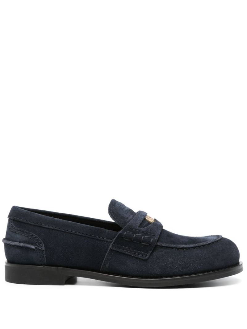 Miu Miu logo-debossed suede loafers - Blue von Miu Miu