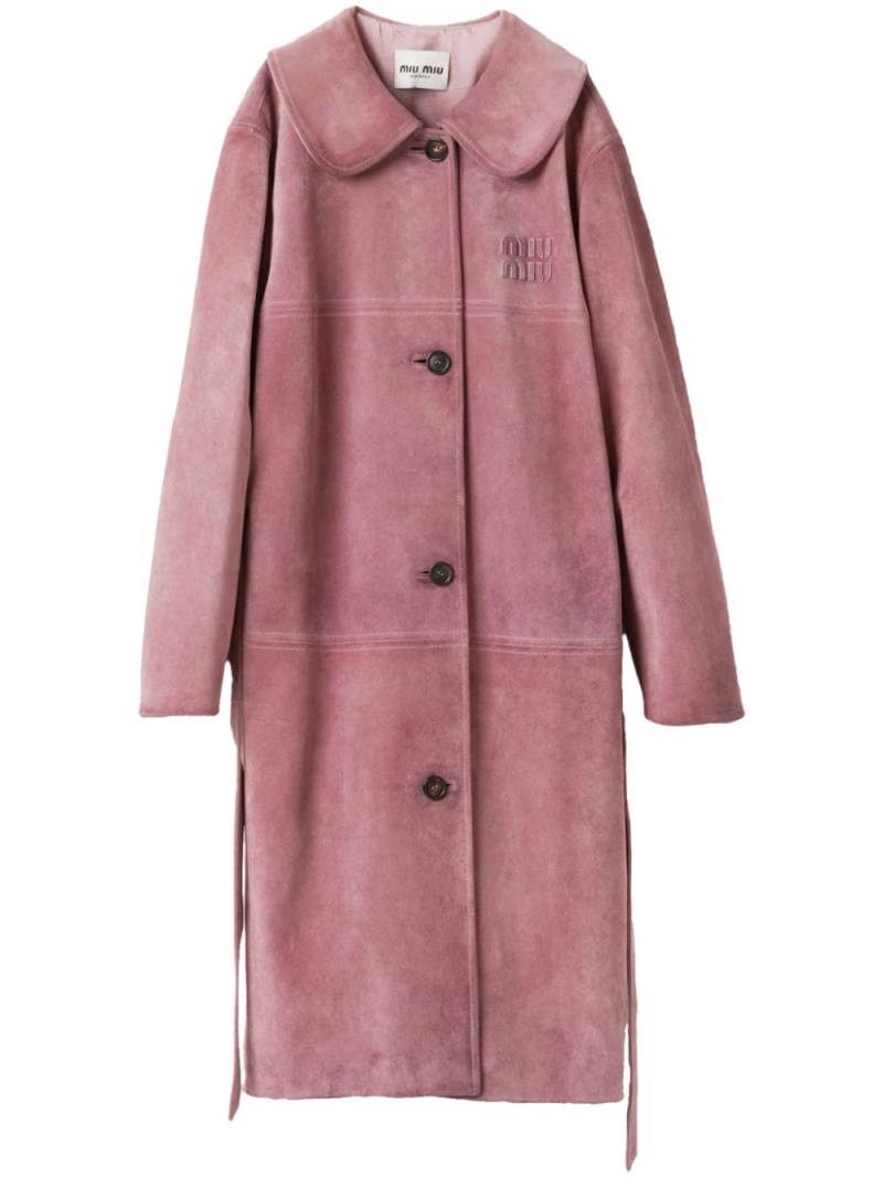 Miu Miu logo-embossed leather coat - Pink von Miu Miu