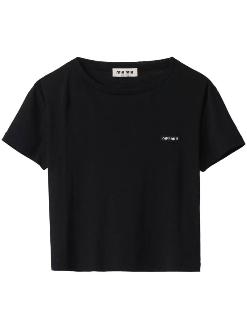 Miu Miu logo-embroidered T-shirt - Black von Miu Miu