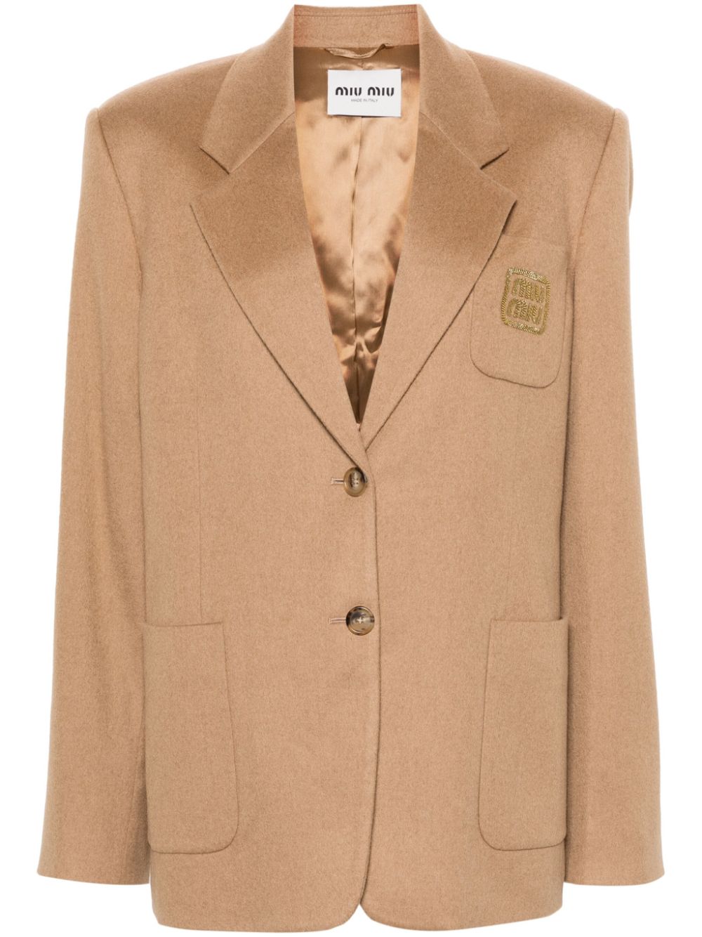 Miu Miu logo-embroidered blazer - Brown von Miu Miu