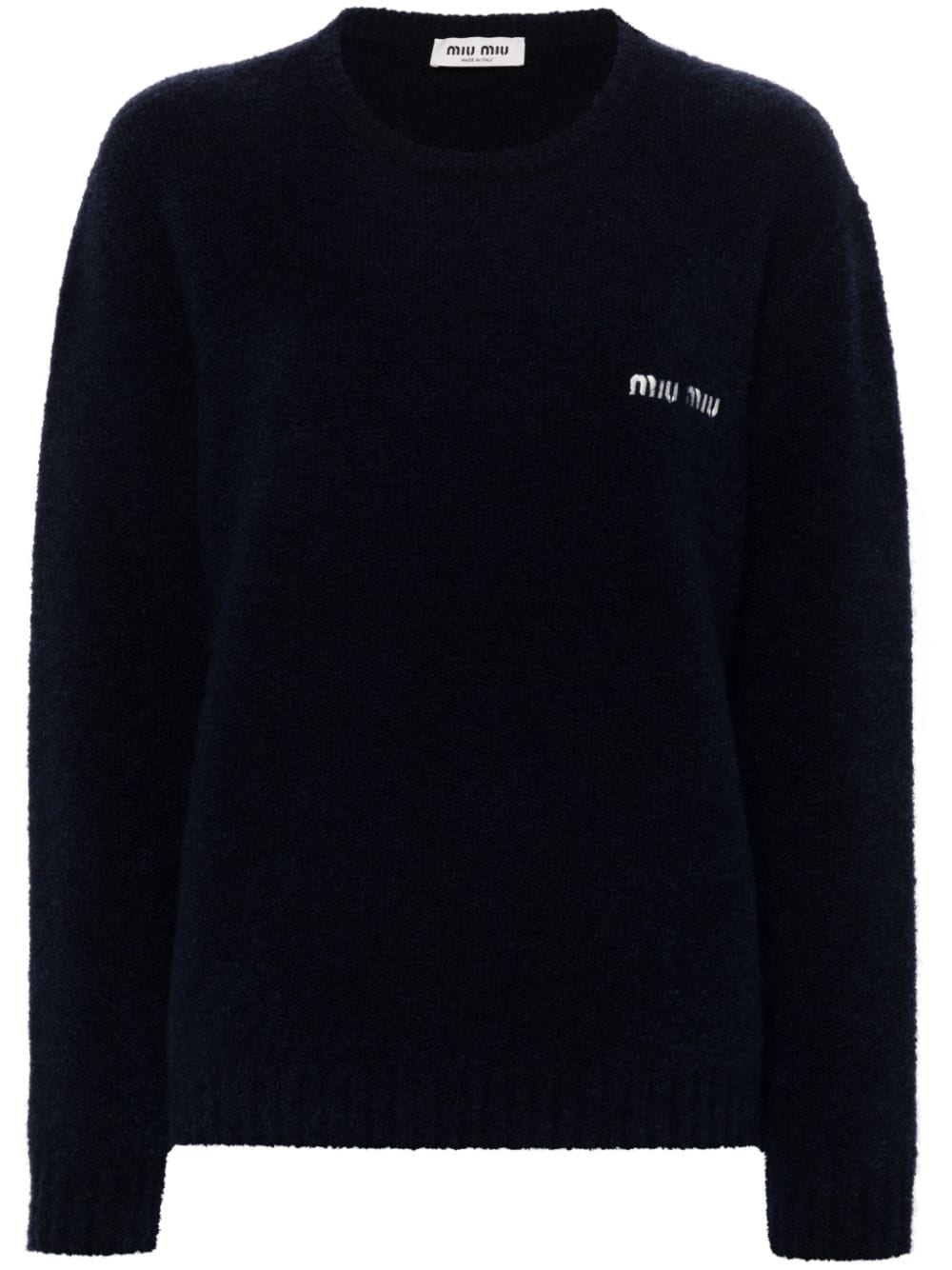 Miu Miu logo-embroidered brushed jumper - Blue von Miu Miu