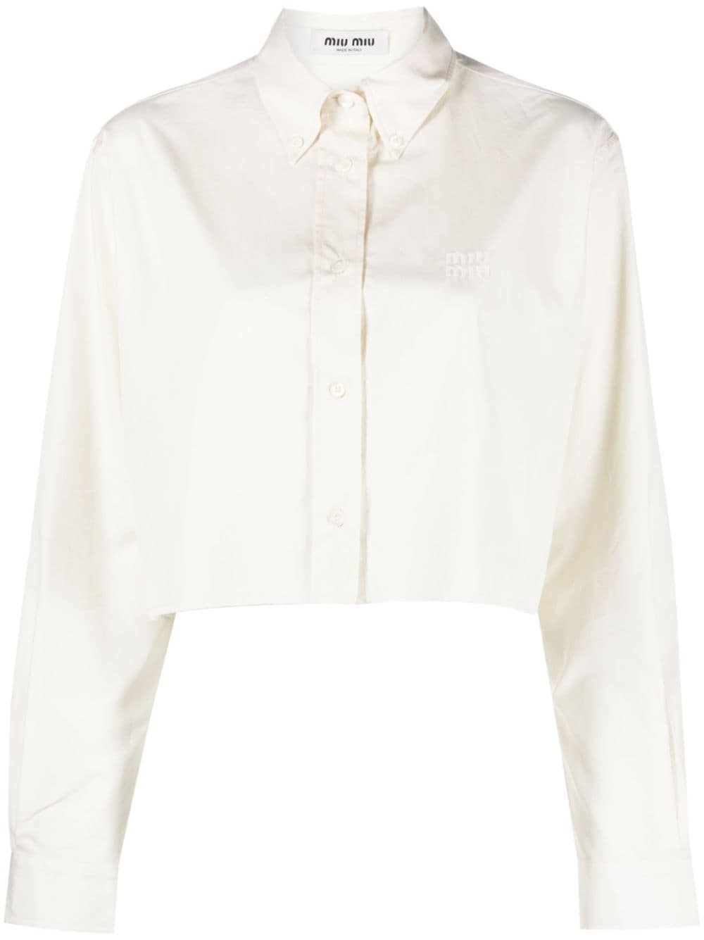 Miu Miu logo-embroidered cropped cotton shirt - White von Miu Miu