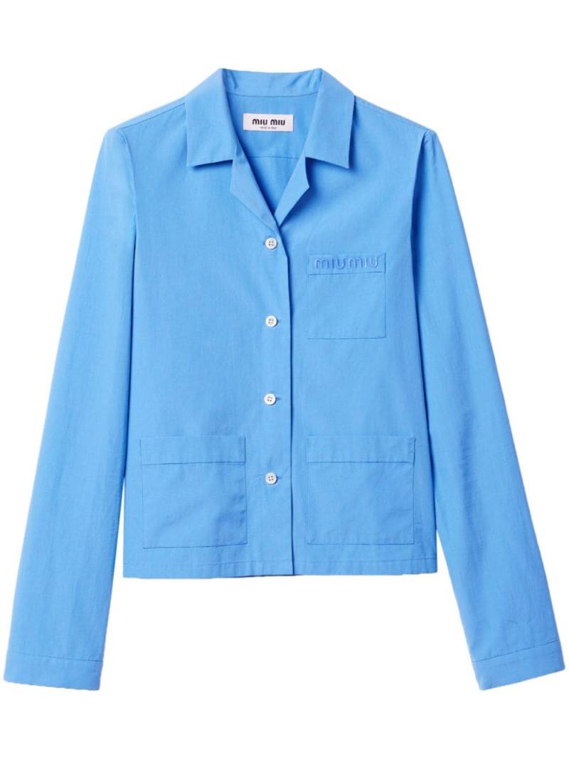 Miu Miu logo-embroidered cotton-poplin shirt - Blue von Miu Miu