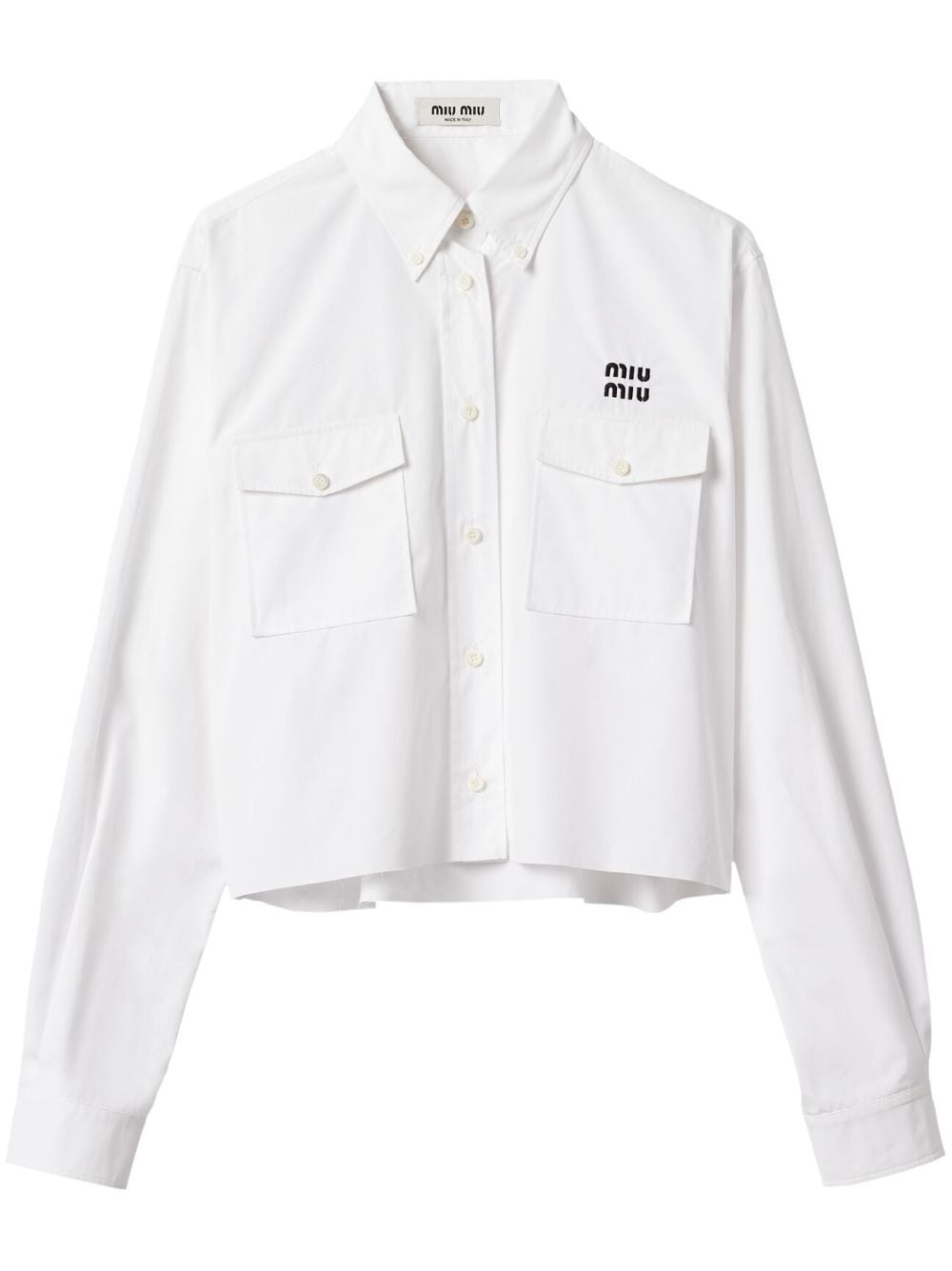 Miu Miu logo-embroidered cropped poplin shirt - White von Miu Miu