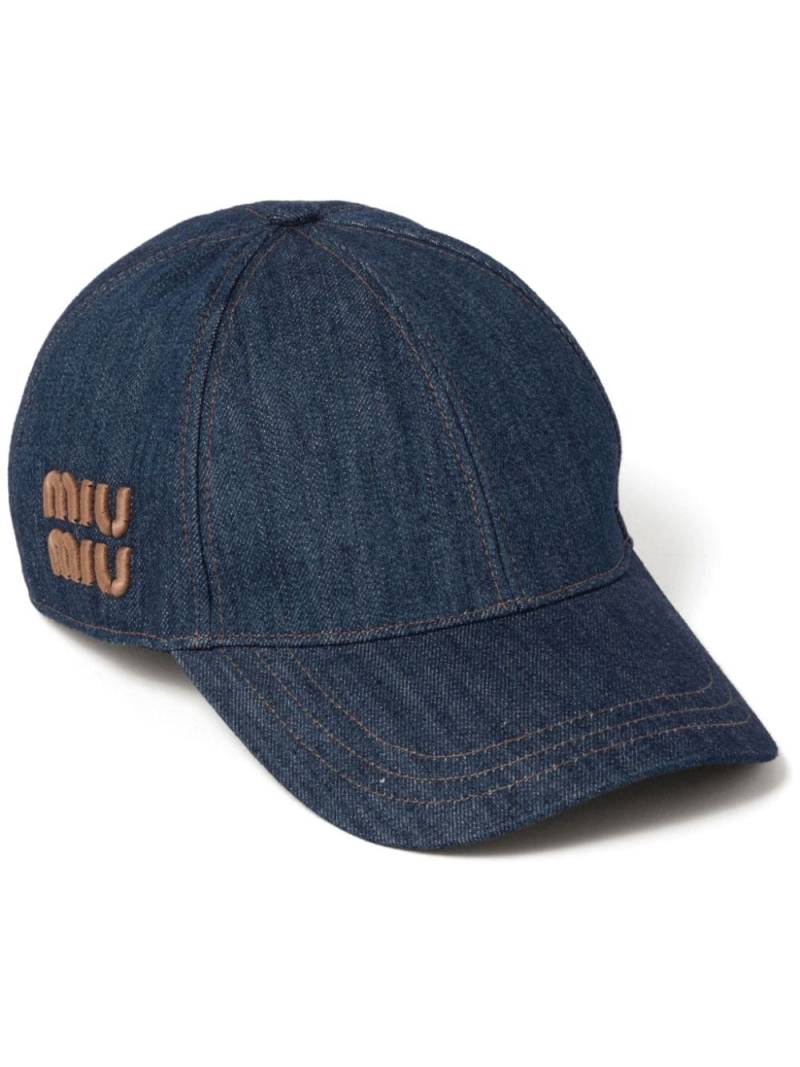 Miu Miu logo-embroidered denim baseball cap - Blue von Miu Miu