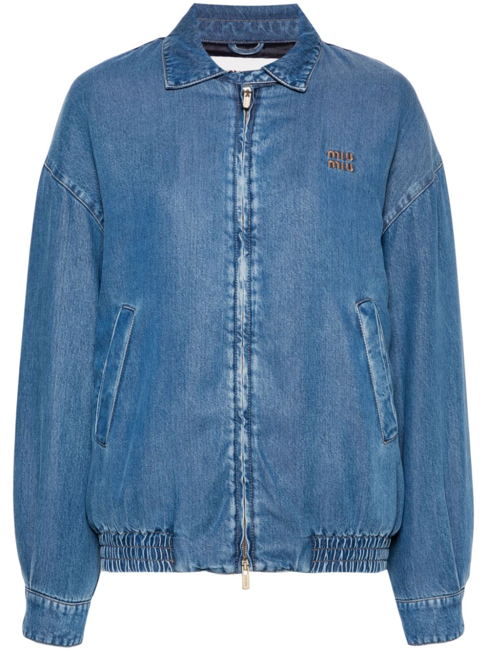 Miu Miu logo-embroidered jacket - Blue von Miu Miu