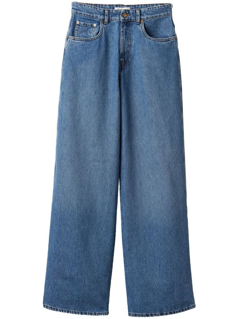 Miu Miu logo-embroidered wide-leg jeans - Blue von Miu Miu