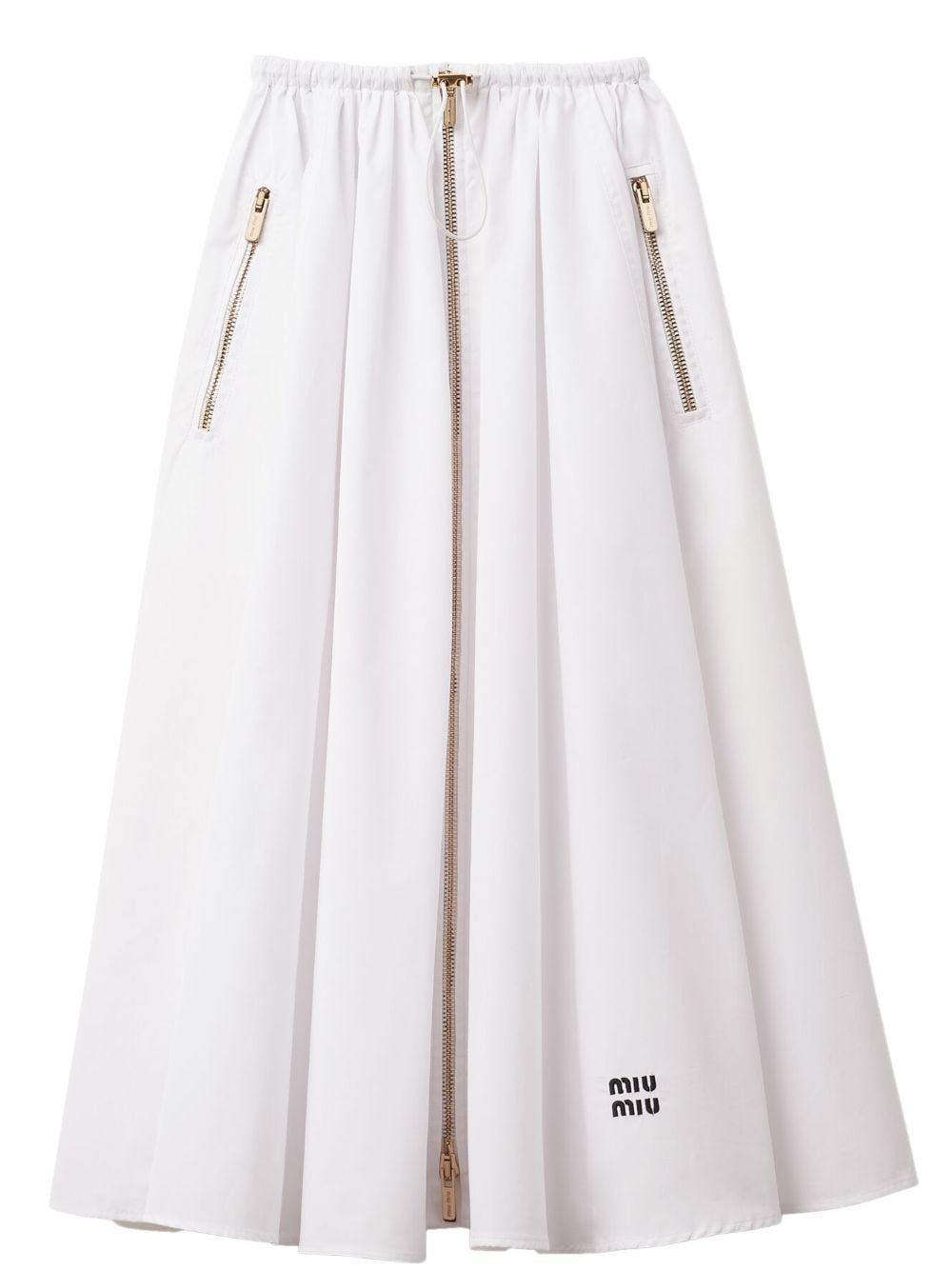Miu Miu logo-embroidered pleated cotton skirt - White von Miu Miu