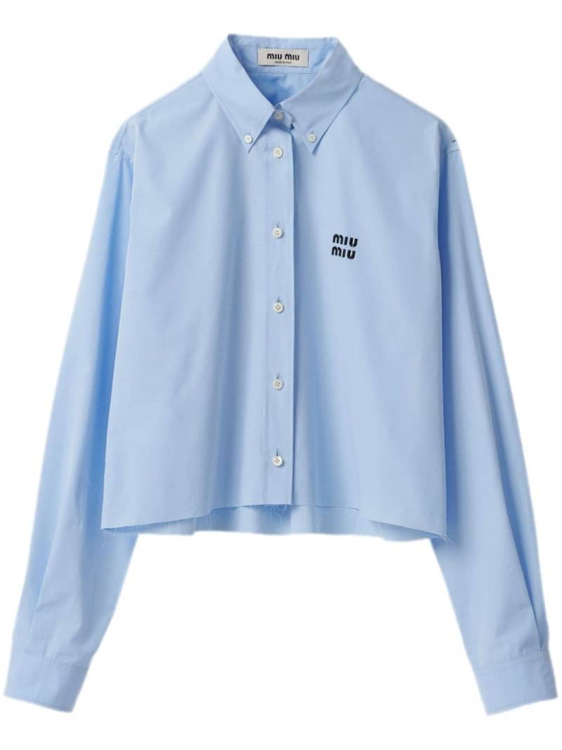 Miu Miu logo-embroidered cotton shirt - Blue von Miu Miu