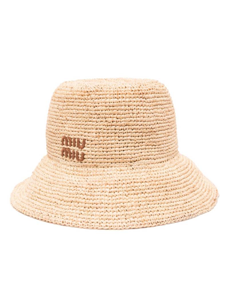 Miu Miu logo-embroidered raffia sun hat - Neutrals von Miu Miu