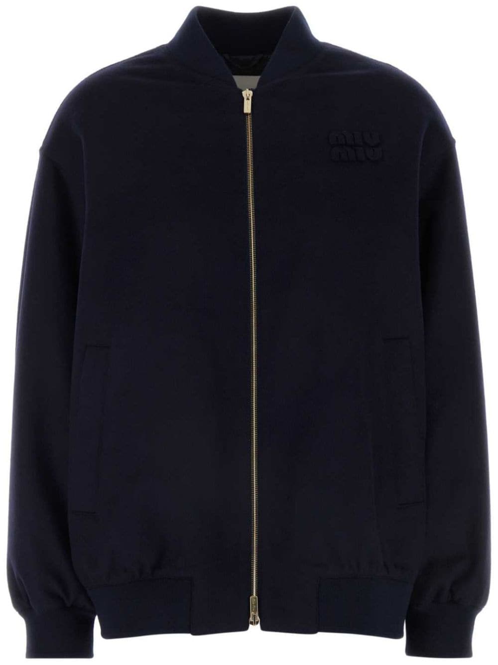 Miu Miu logo-embroidered velour bomber jacket - Blue von Miu Miu