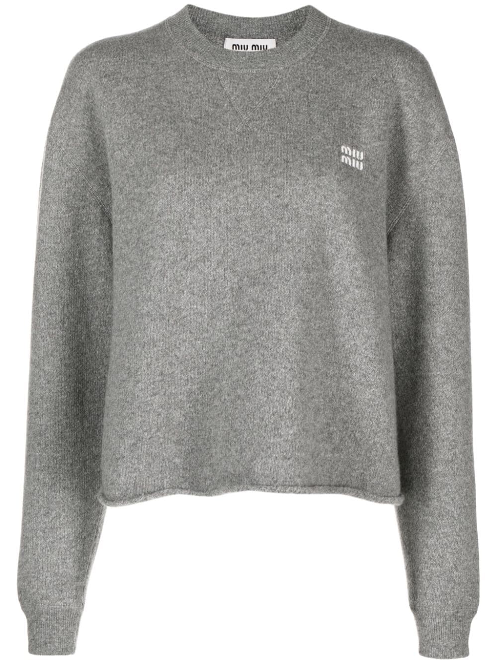 Miu Miu logo-embroidered virgin wool-blend jumper - Grey von Miu Miu