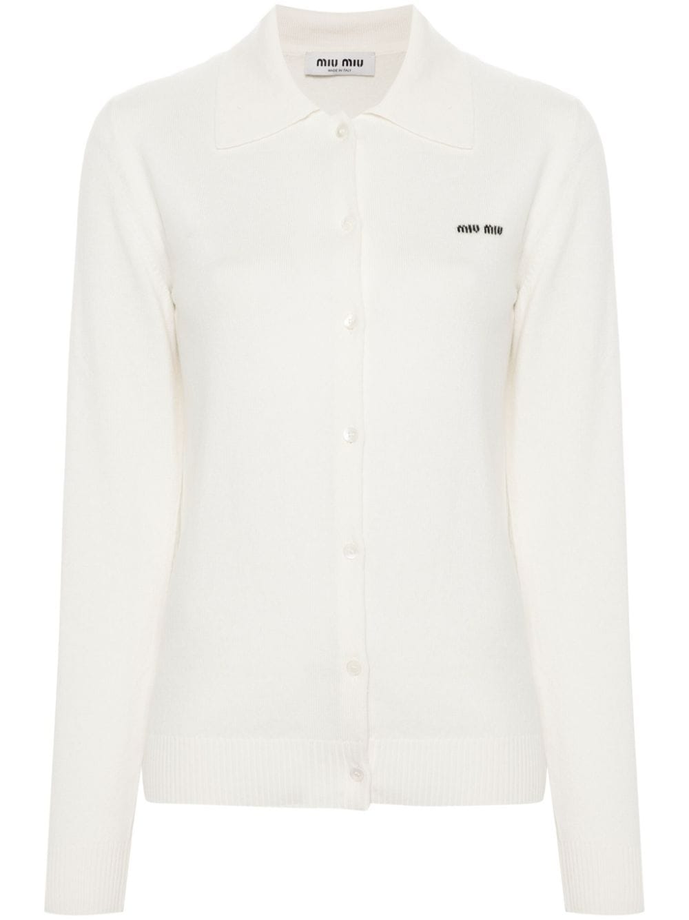 Miu Miu logo-intarsia cashmere cardigan - White von Miu Miu