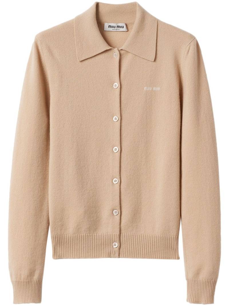 Miu Miu logo-intarsia cashmere-knit cardigan - Neutrals von Miu Miu