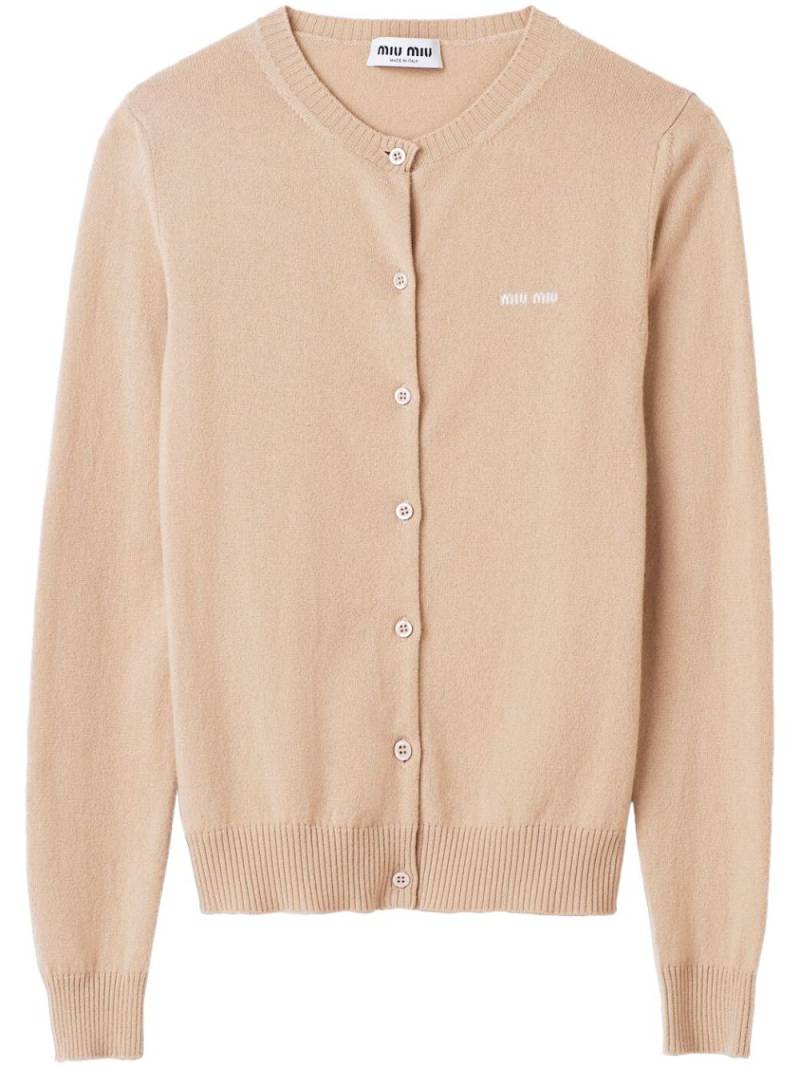 Miu Miu logo-intarsia fine-knit cardigan - Neutrals von Miu Miu