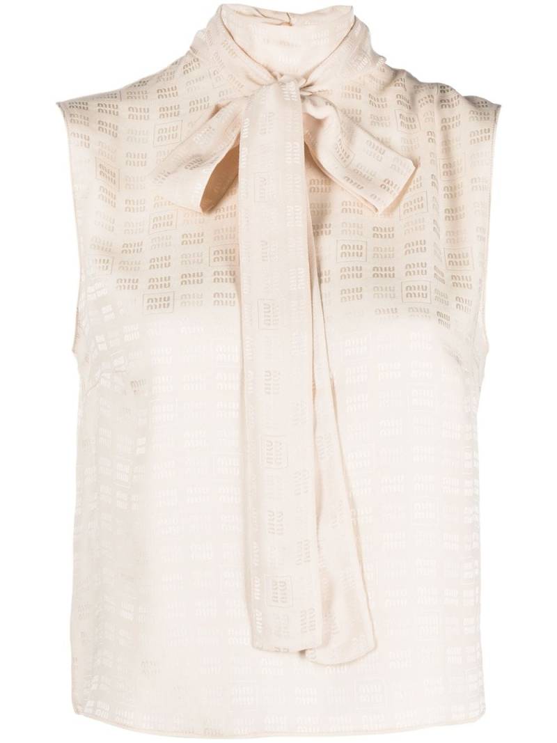 Miu Miu logo-jacquard scarf-detail sleeveless top - Neutrals von Miu Miu