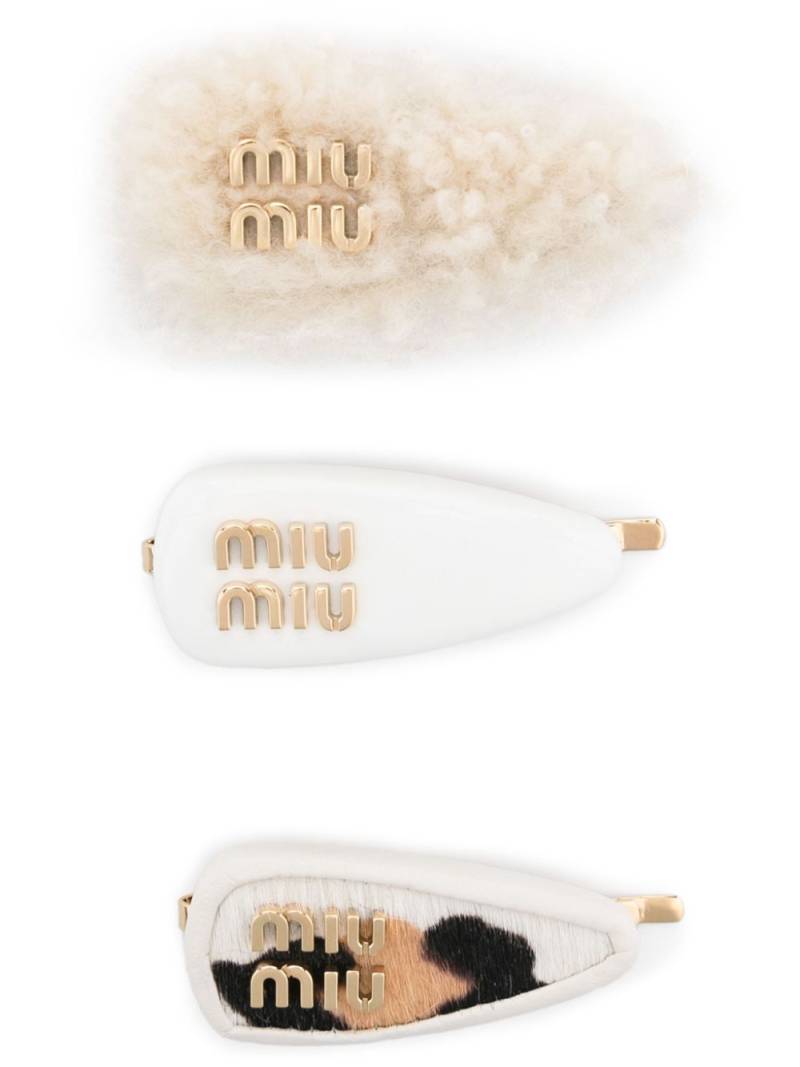 Miu Miu logo-lettering hair clips (set of three) - White von Miu Miu