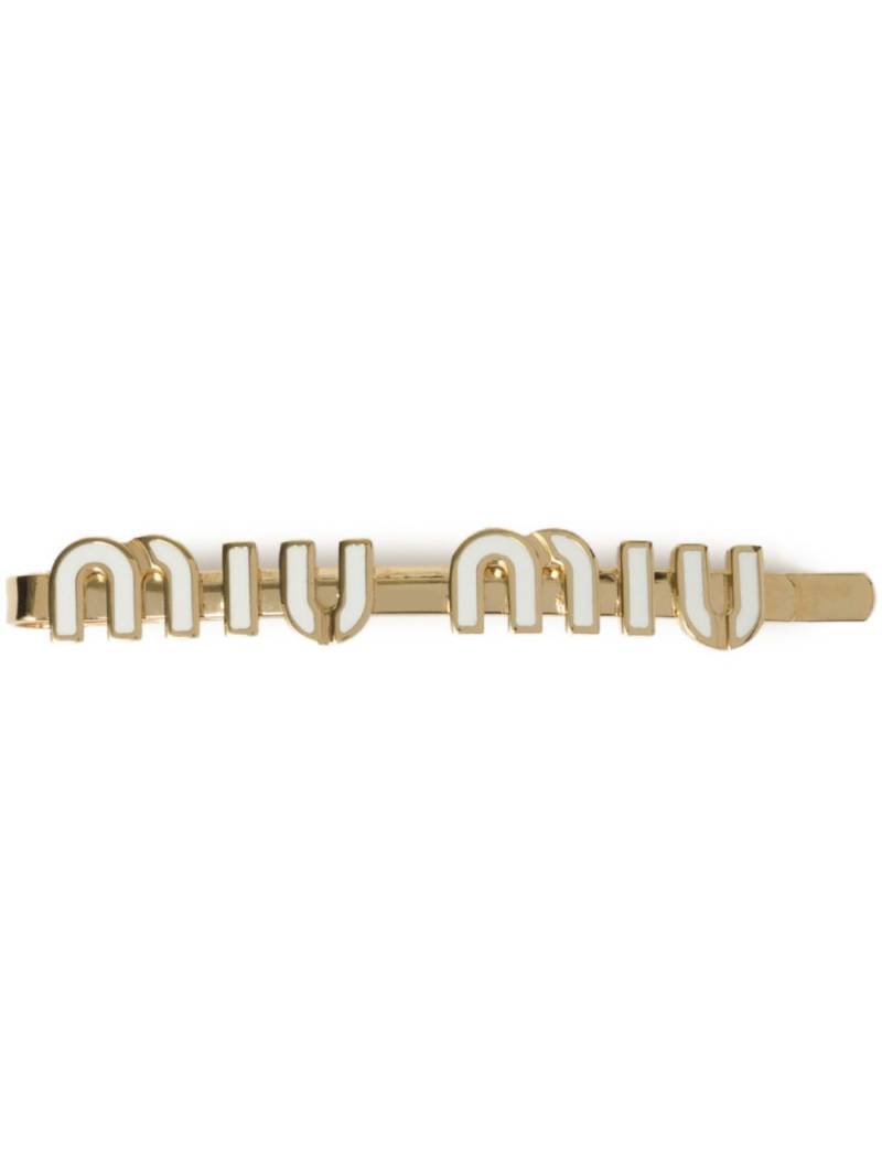 Miu Miu logo-lettering hairclip - Gold von Miu Miu