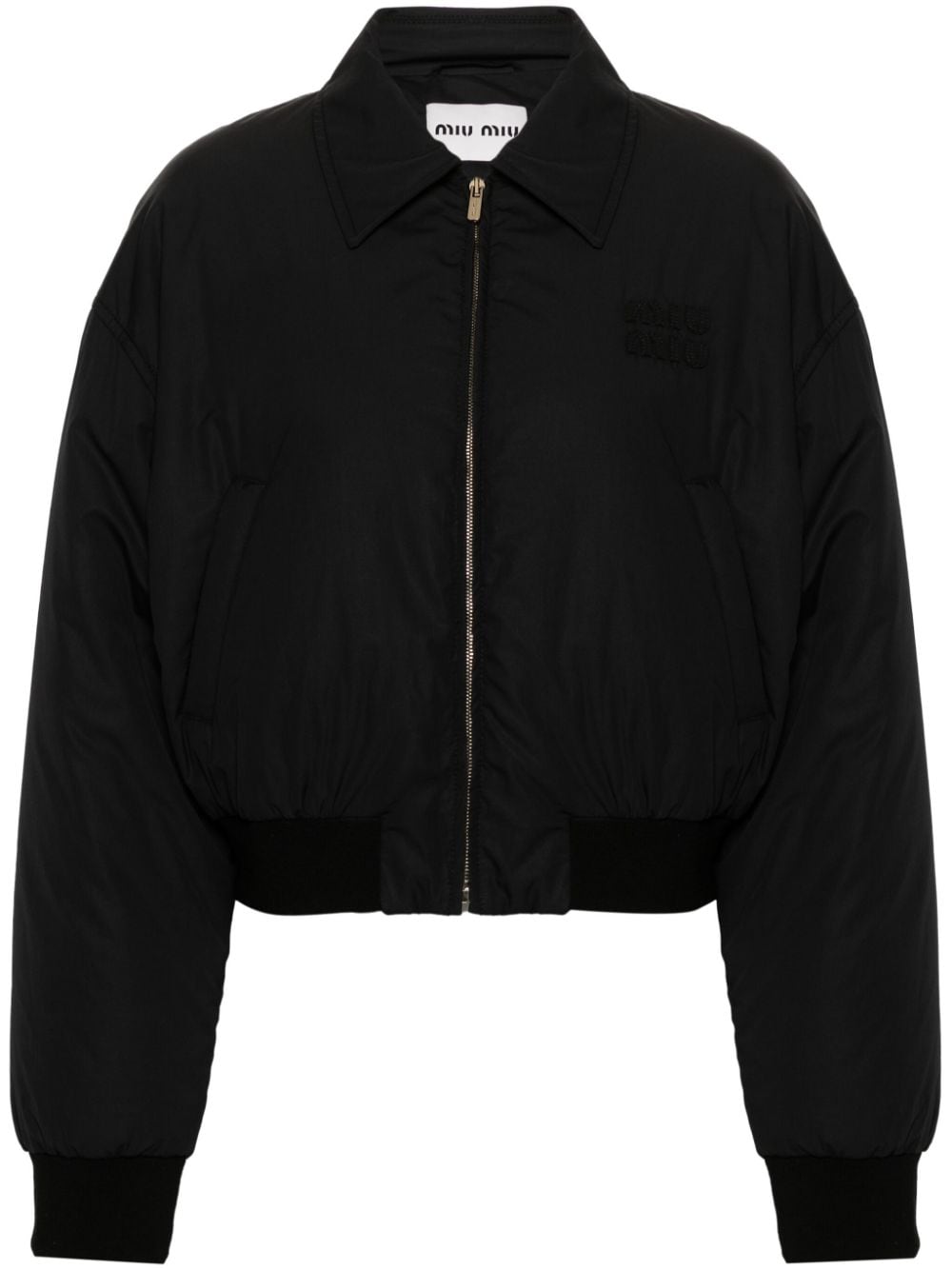 Miu Miu logo-lettering puffer jacket - Black von Miu Miu