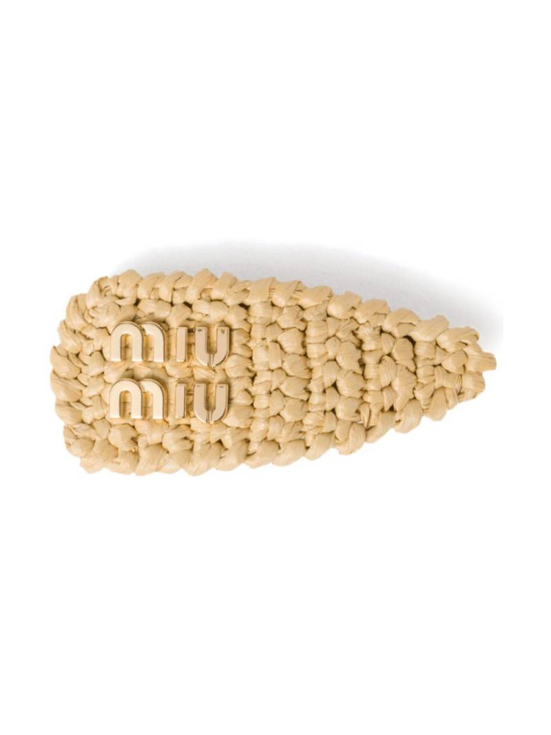 Miu Miu logo-lettering woven hair clip - Neutrals von Miu Miu