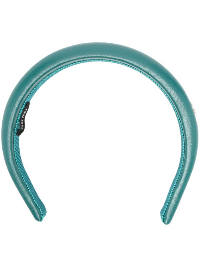 Miu Miu logo-plaque leather headband - Green von Miu Miu