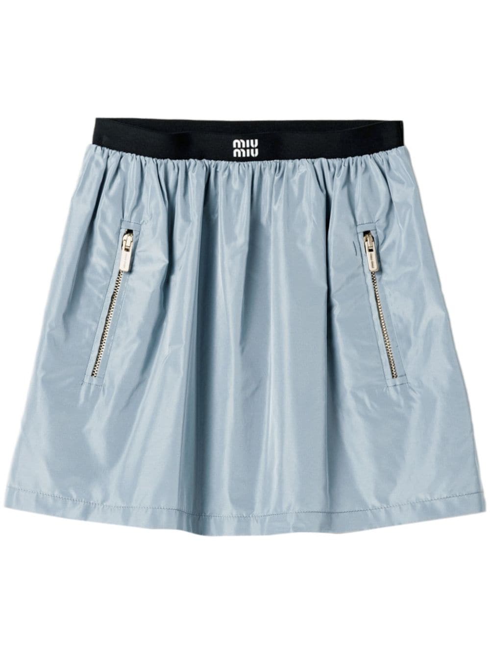 Miu Miu logo-print pleated mini skirt - Blue von Miu Miu