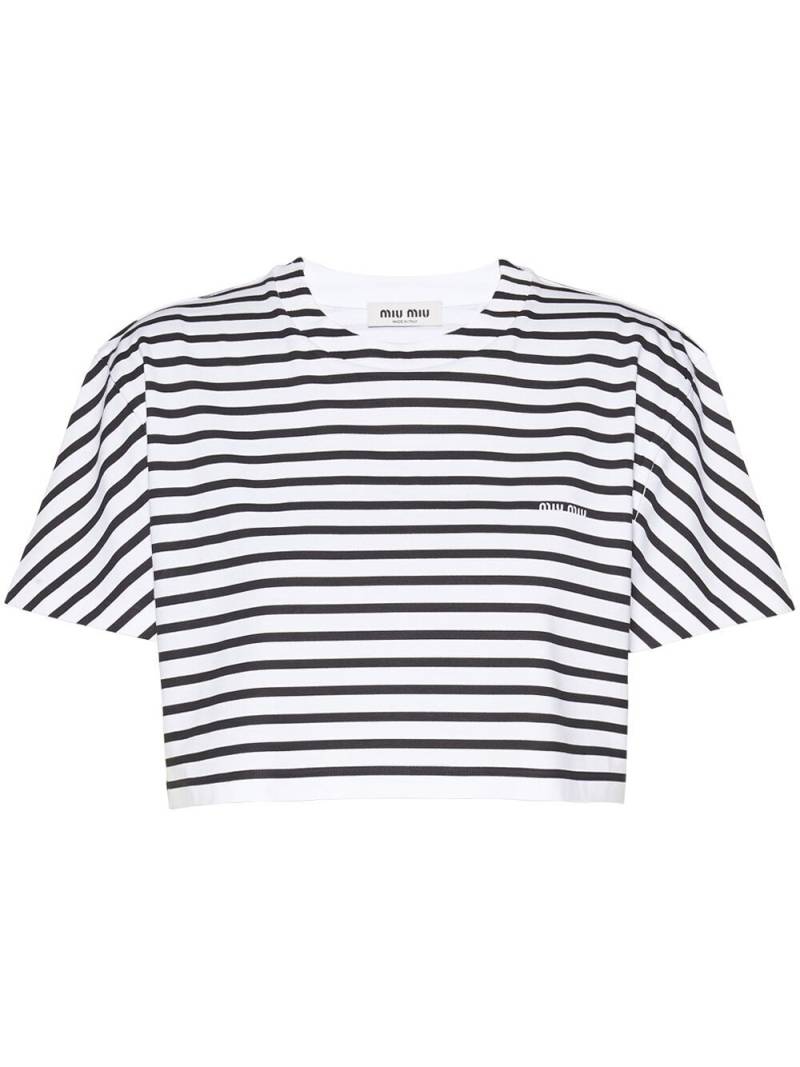 Miu Miu logo-print striped cropped T-shirt - White von Miu Miu