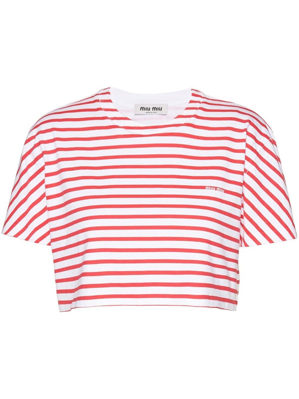 Miu Miu logo-print striped cropped T-shirt - White von Miu Miu