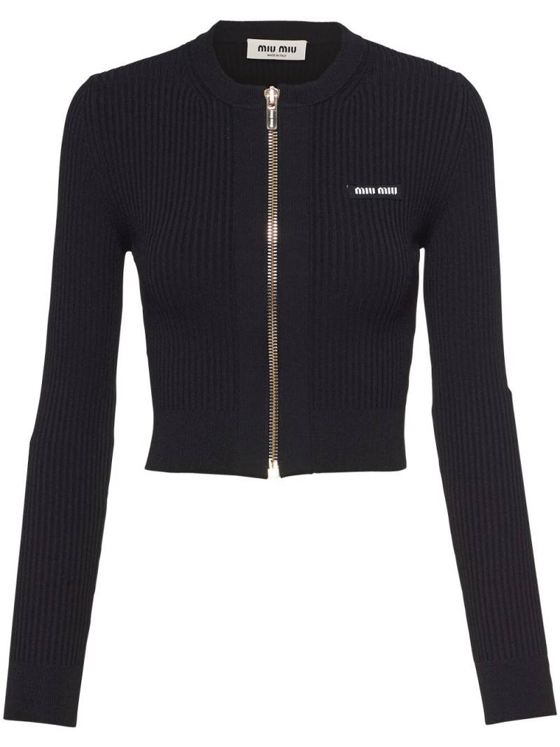 Miu Miu logo-print zip-up cardigan - Black von Miu Miu