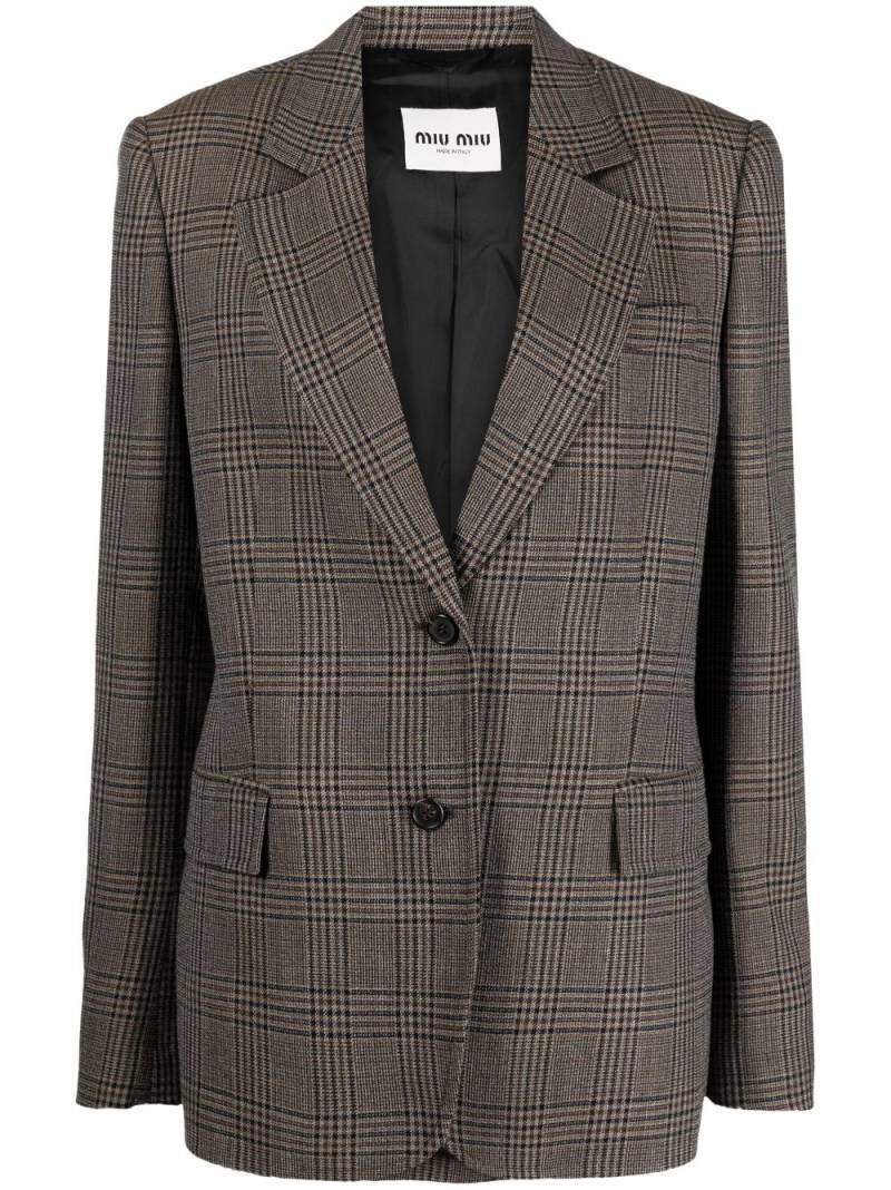 Miu Miu plaid-check single-breasted blazer - Brown von Miu Miu