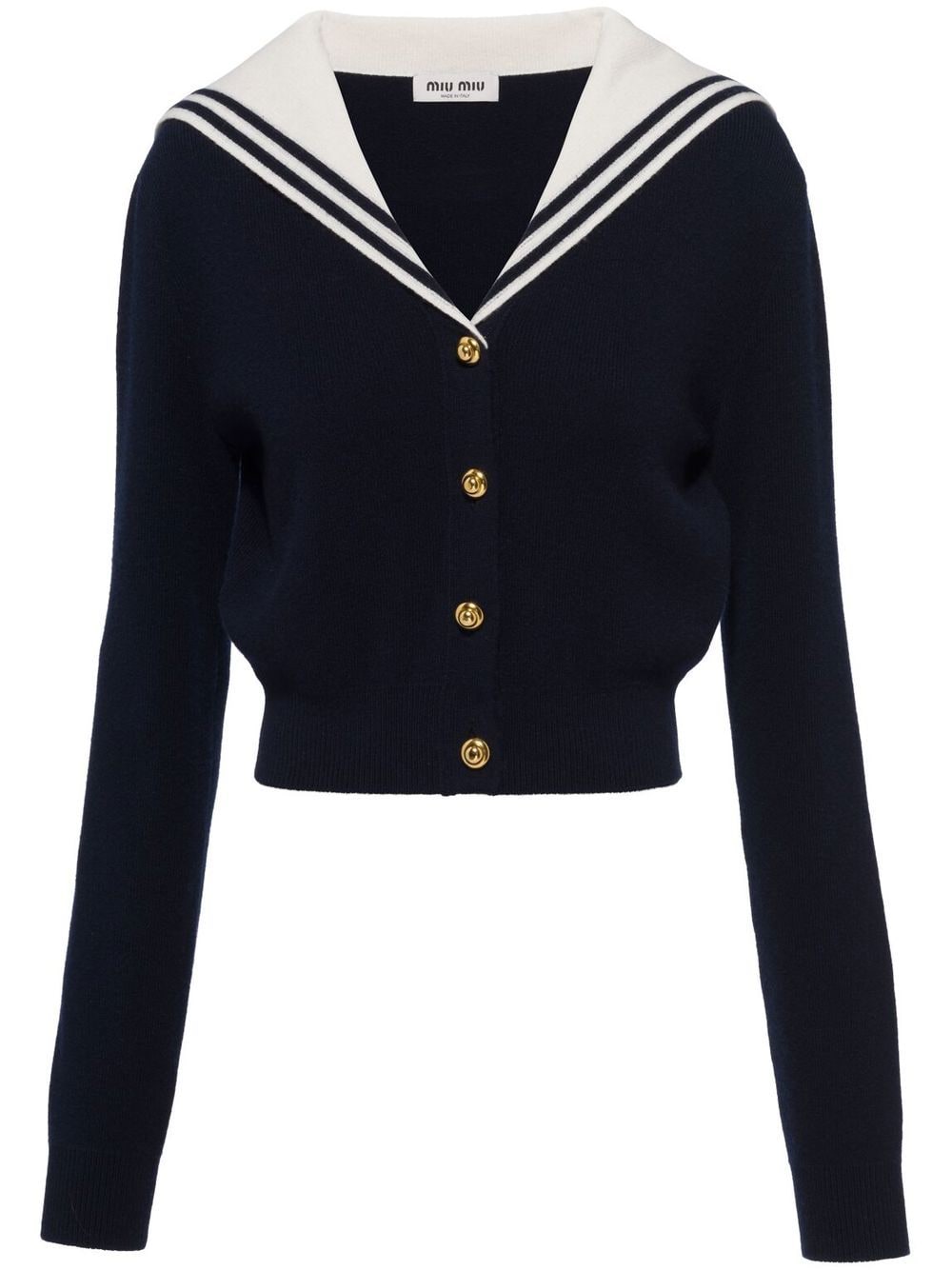 Miu Miu striped-edge cashmere cardigan - Blue von Miu Miu