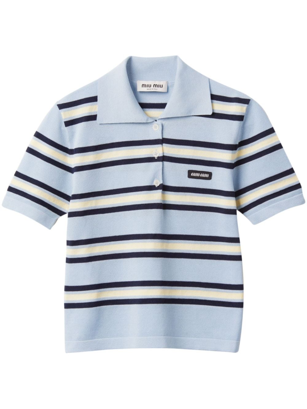 Miu Miu striped knitted cotton polo shirt - Blue von Miu Miu