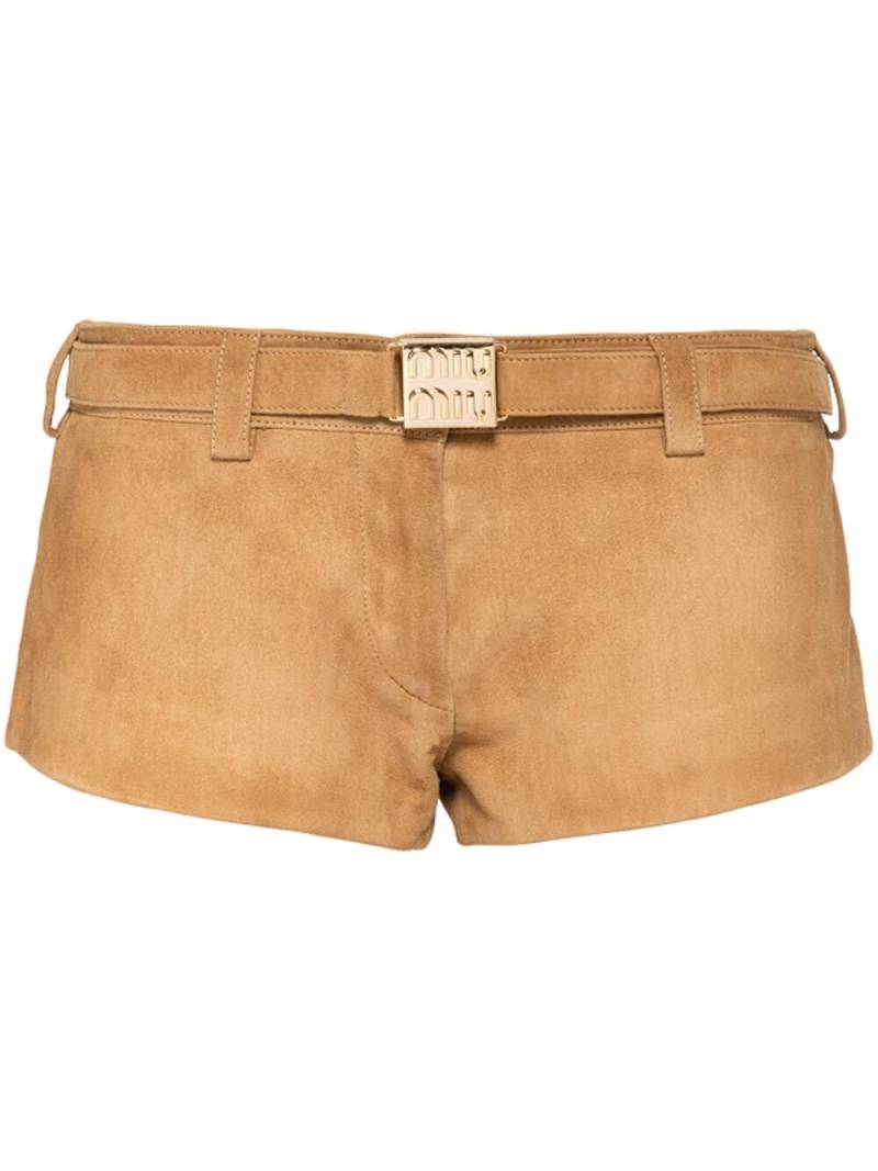 Miu Miu belted suede shorts - Neutrals von Miu Miu