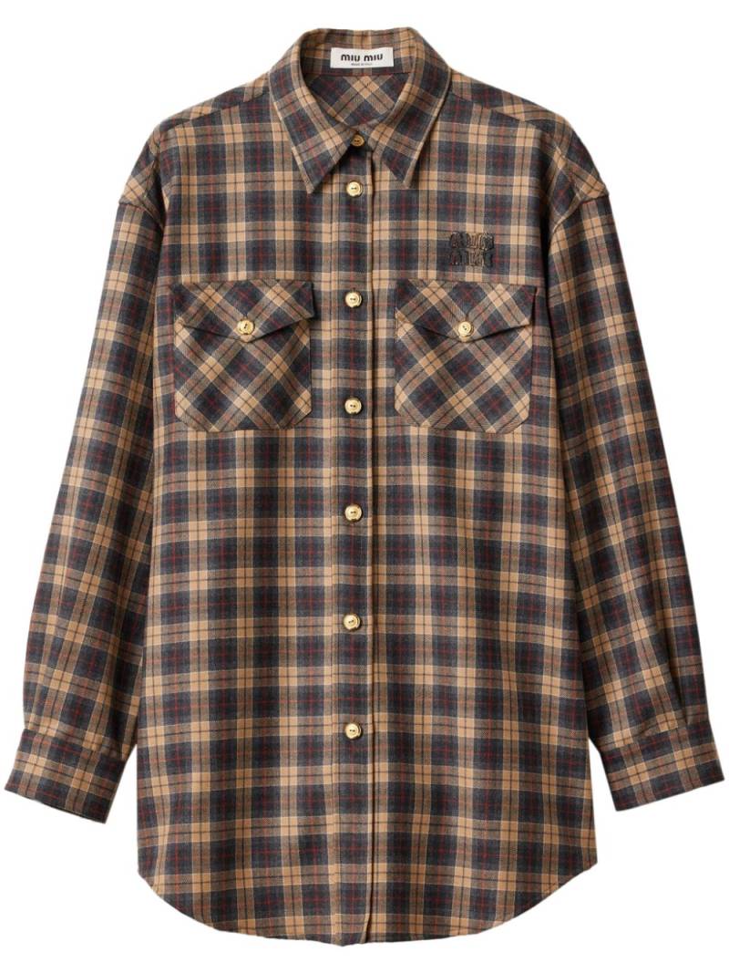 Miu Miu tartan wool shirt - Brown von Miu Miu