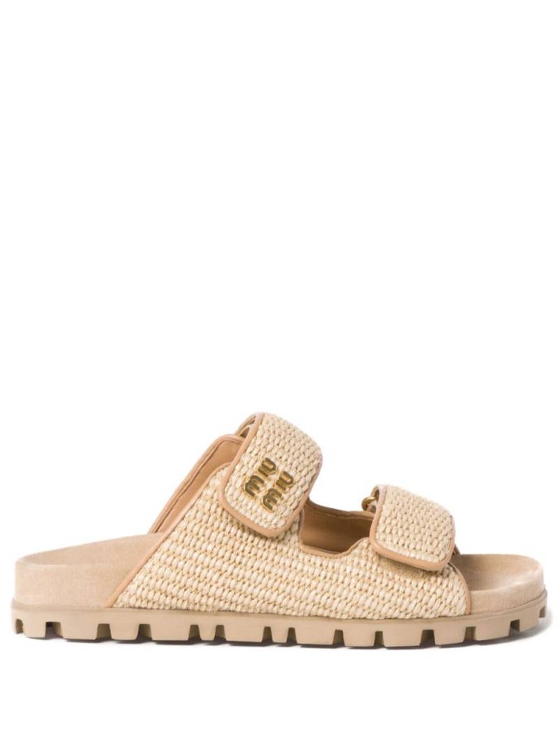 Miu Miu touch-strap raffia sandals - Neutrals von Miu Miu